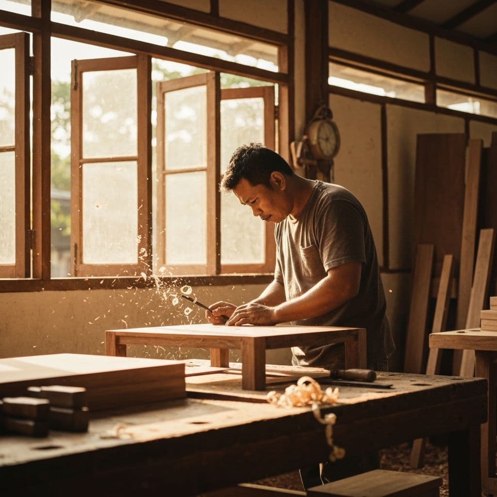 Artisan crafting furniture in Naluri Studio workshop